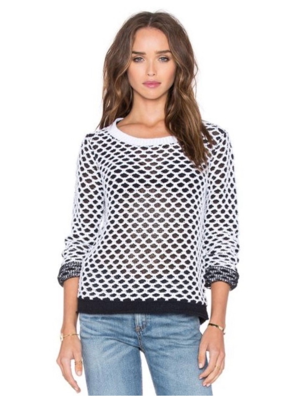 Rag & Bone Jean Taryn Pullover Sweater Womens SP Sheer‎ Mesh Detail Honeycomb